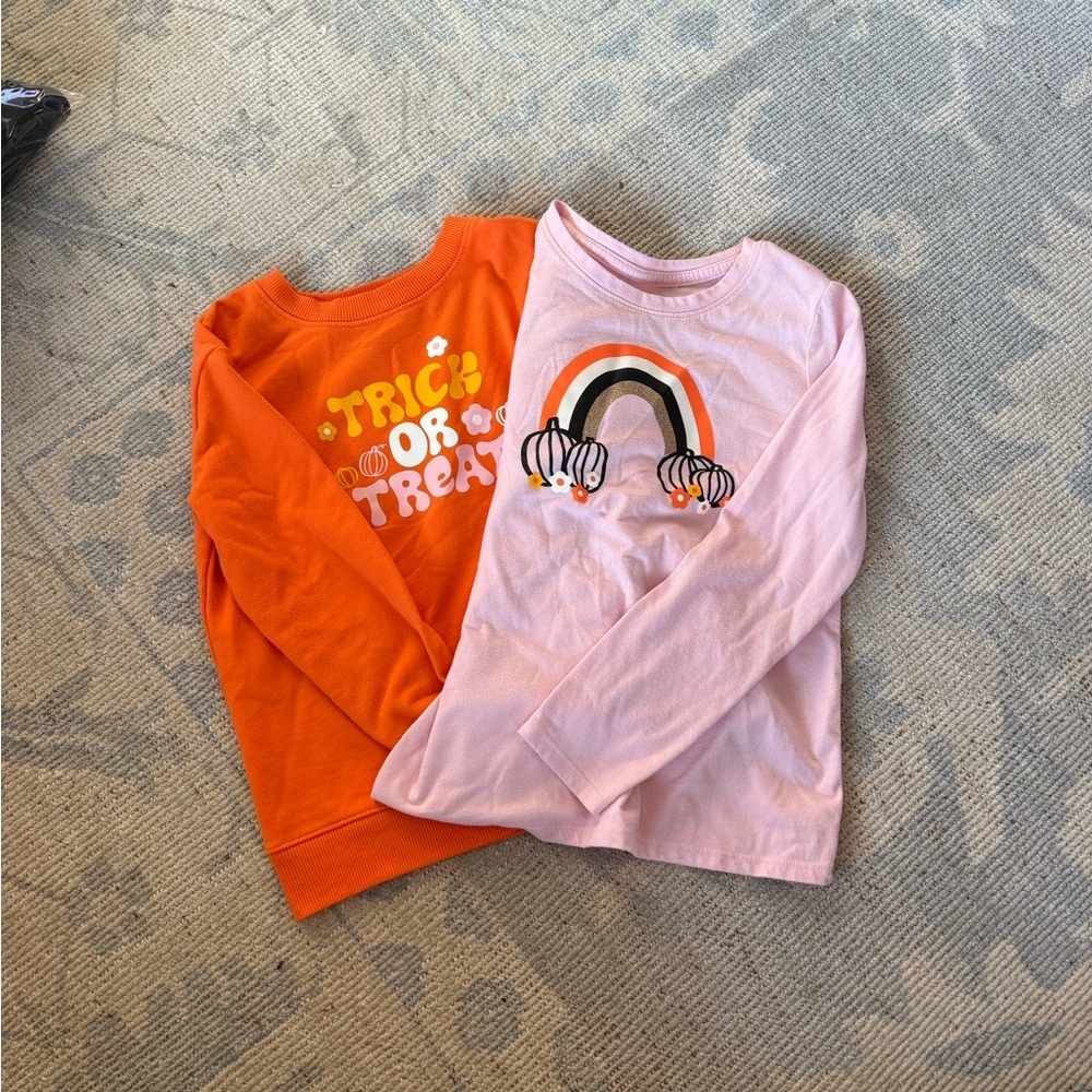 Set of 2 Cat & Jack Halloween/Fall Themed Tops - Orange & Pink - Size S (6/7)